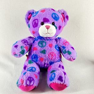 Peace sign build a bear plush 14in Hearts Purple  Stuffed Animal Fg8